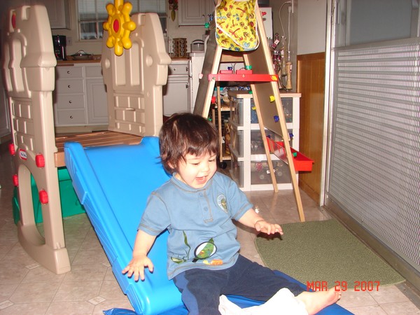 Aiden on his new slide Photo