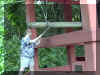 Bruce takes a stab at GOOD LUCK before entering the temple - click on pic for larger representation